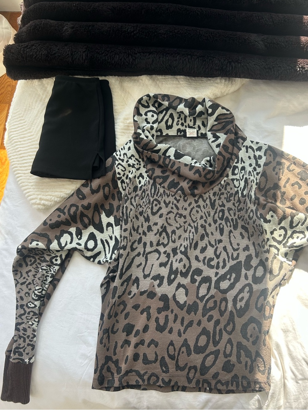 Miss Sixty Leopard Print Cowl Neck Sweater - Brown & Black
